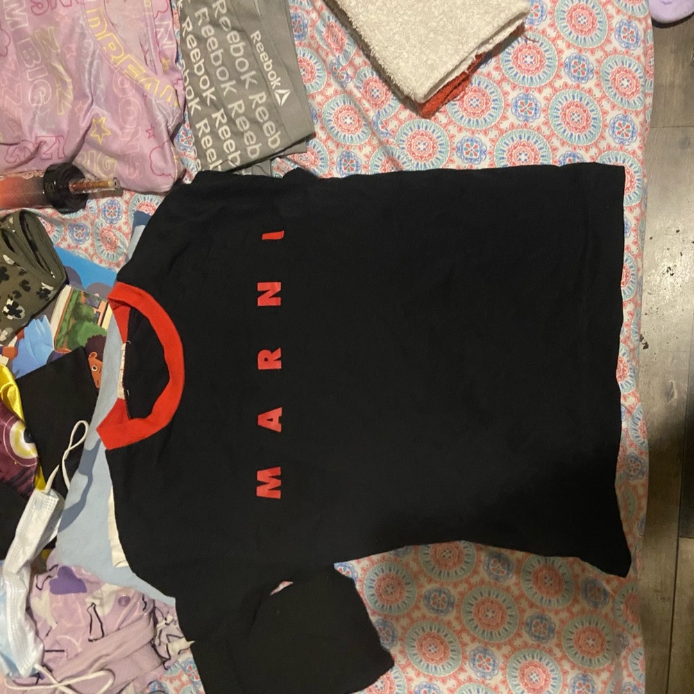 Marni Black Tee with Red Collar and Lettering